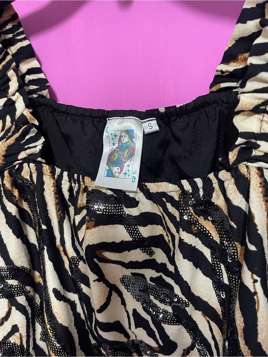 QUEEN OF SPARKLES Tops - QUEEN OF SPARKLES Black and Cream Zebra Sequin Blouse